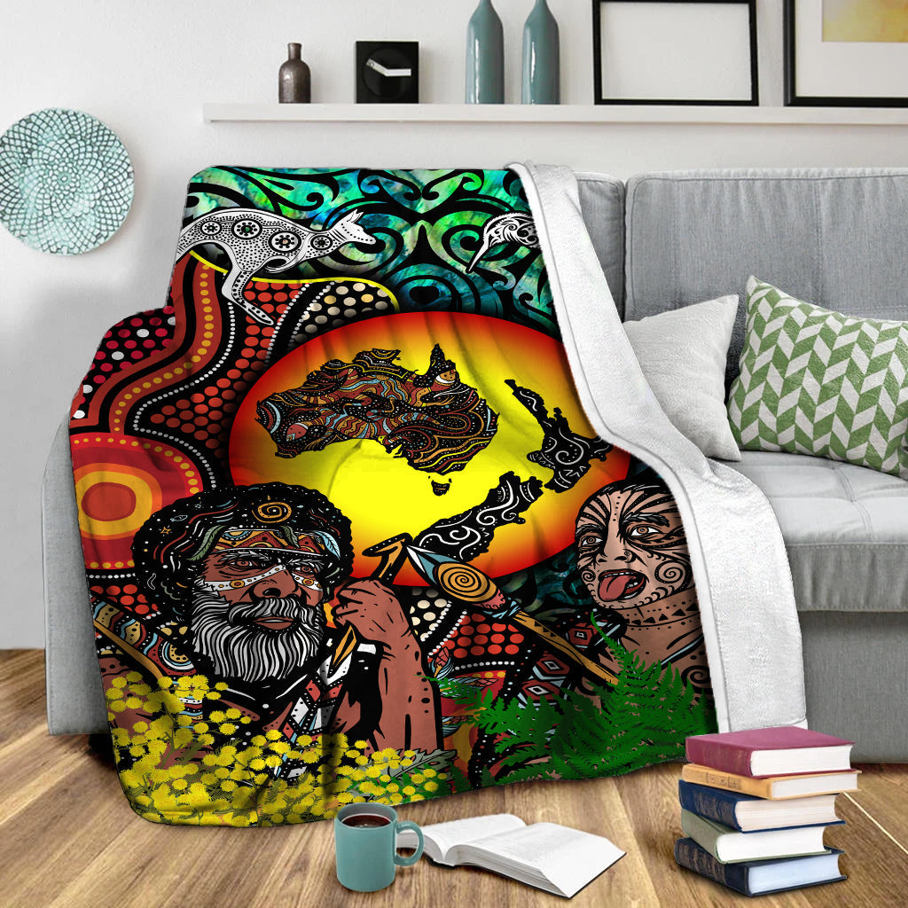 Australia Aboriginal Kangaroo Combine New Zealand Maori Kiwi Bird Blanket - LT2 - Polynesian Pride