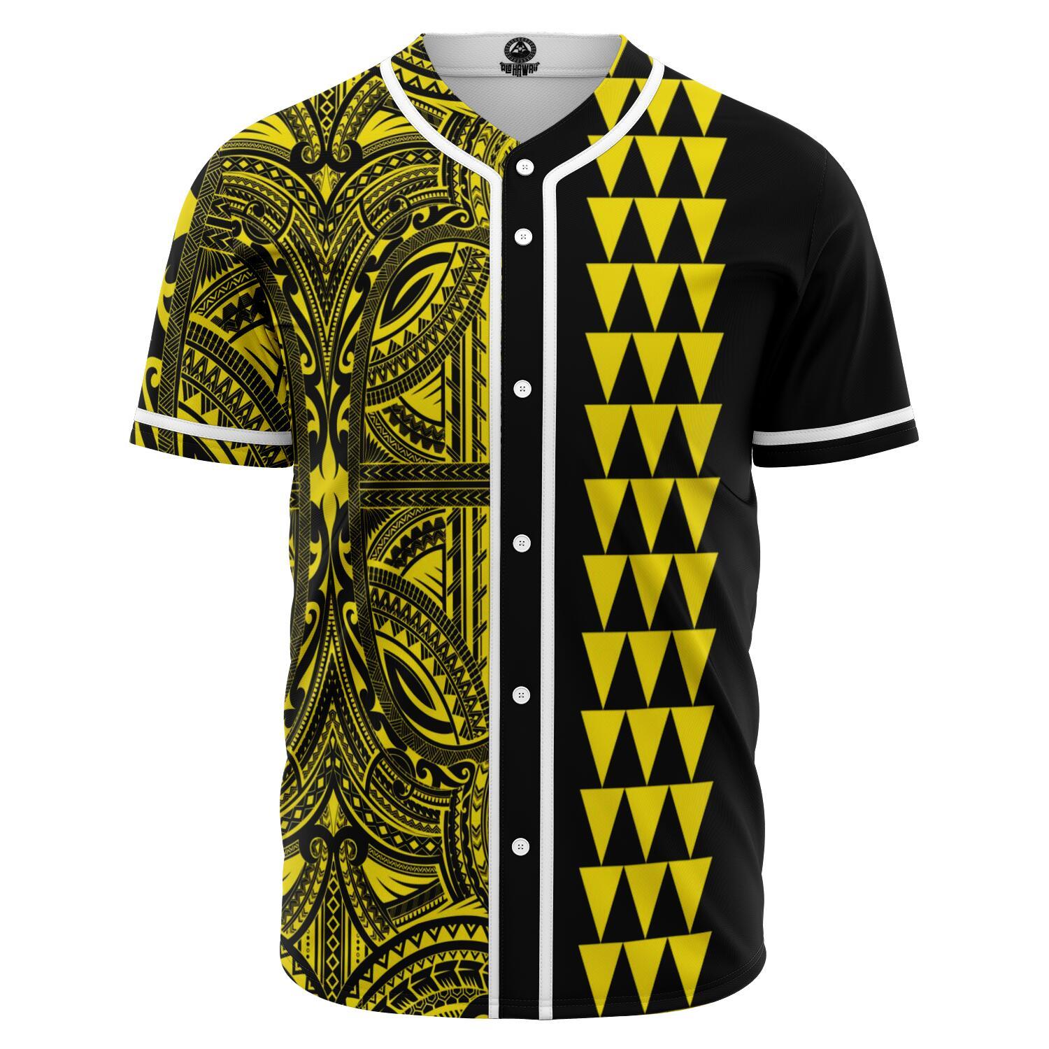Hawaii Polynesian Kakau Baseball Jersey V.4 - Freestyle - Yellow Yellow - Polynesian Pride