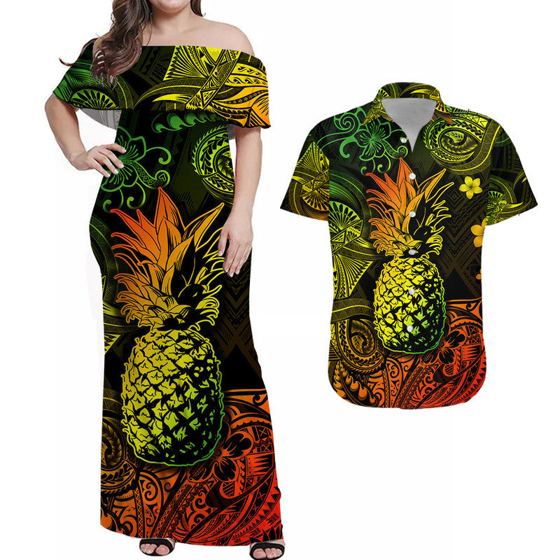 Hawaii Pineapple Polynesian Matching Dress and Hawaiian Shirt Matching Couples Outfit Unique Style Reggae LT8 Reggae - Polynesian Pride