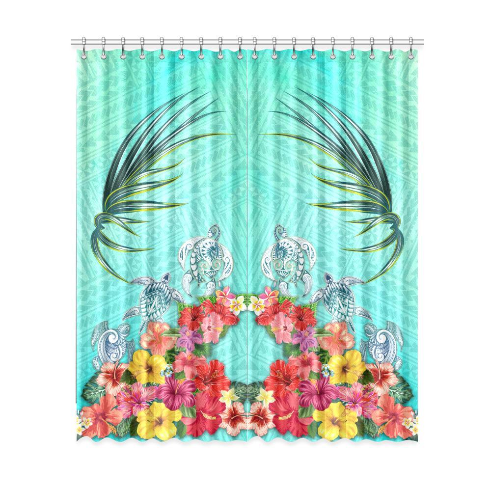 Three Turtle And Hibiscus Window Curtain( Two Piece) One Size 52"x120"(Two Piece) Turquoise - Polynesian Pride