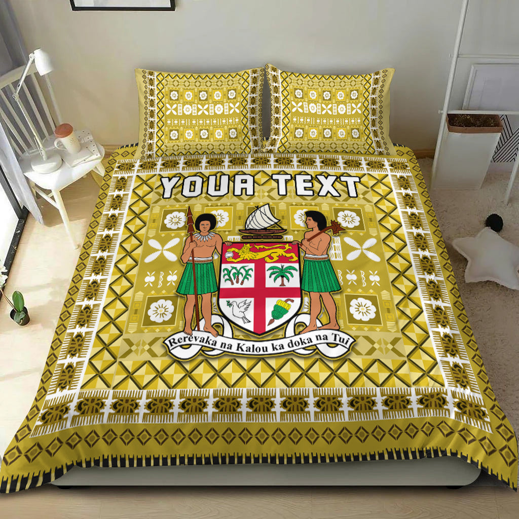 (Custom Personalised) Fiji Bedding Set Pattern - Fijian Tapa Pattern Yellow LT13 - Polynesian Pride