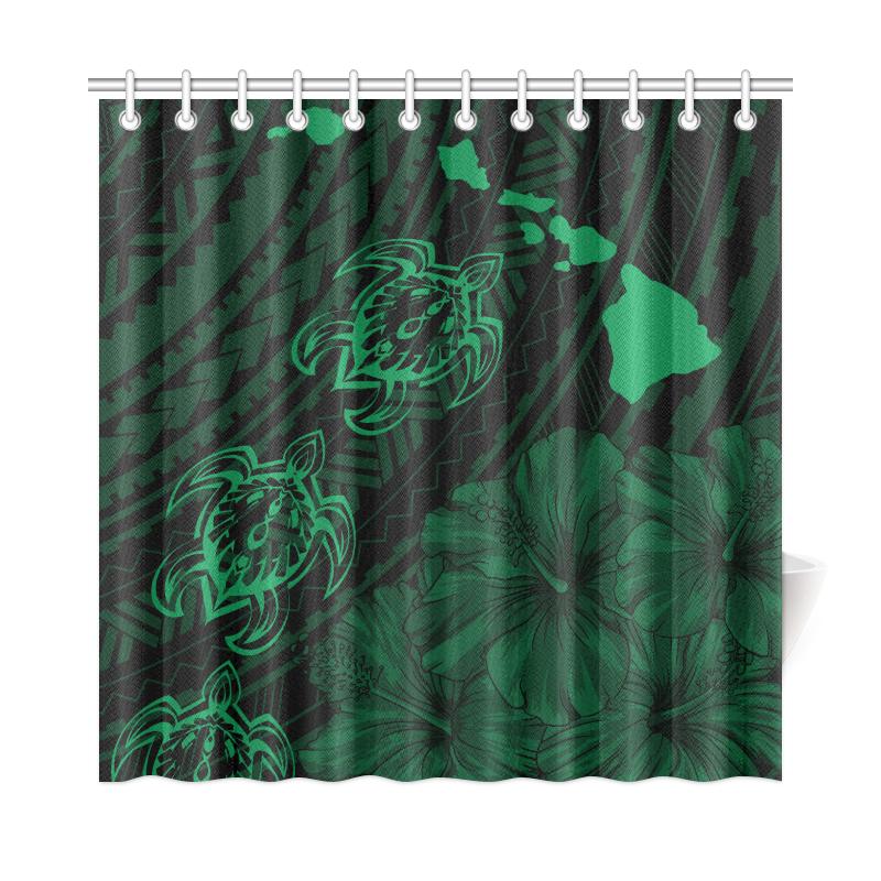Hawaii Sea Turtle Is Swimming Toward Shower Curtain Green - Polynesian Pride