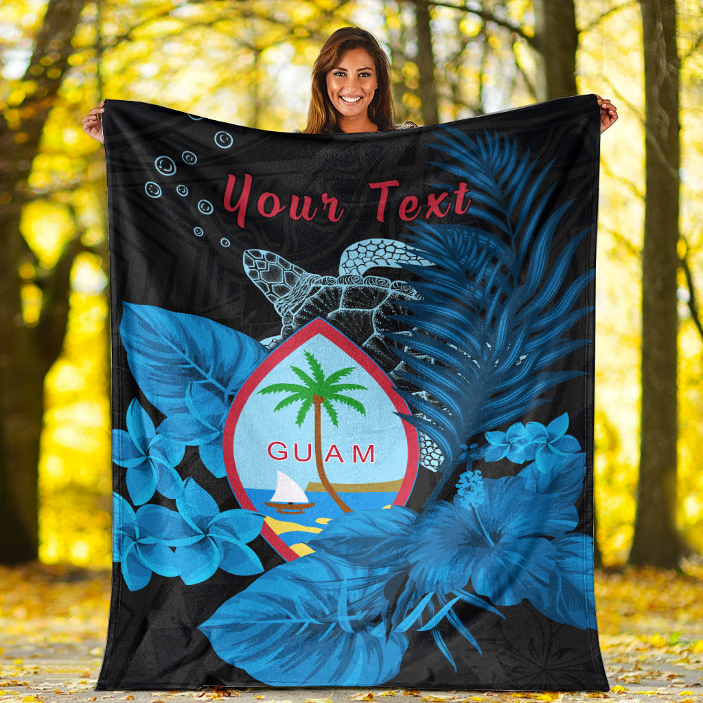 (Custom Personalised) Guam Seal Premium Blanket Polynesian Turtle with Flowers Version Blue LT13 White - Polynesian Pride