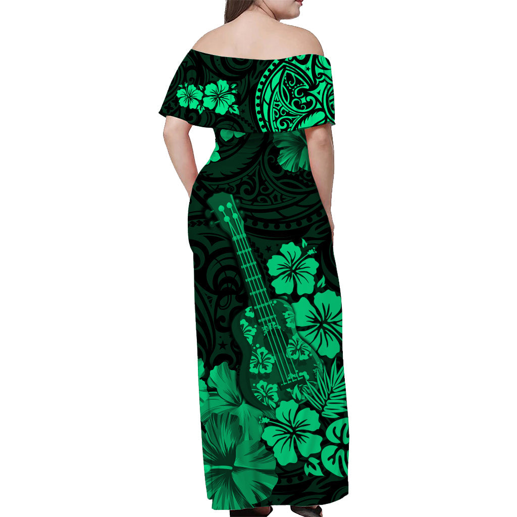 Hawaii Matching Dress and Hawaiian Shirt Polynesia Green Ukulele Flowers LT13 - Polynesian Pride