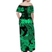 Hawaii Off Shoulder Long Dress Polynesia Green Attractive Hula Girl LT13 - Polynesian Pride