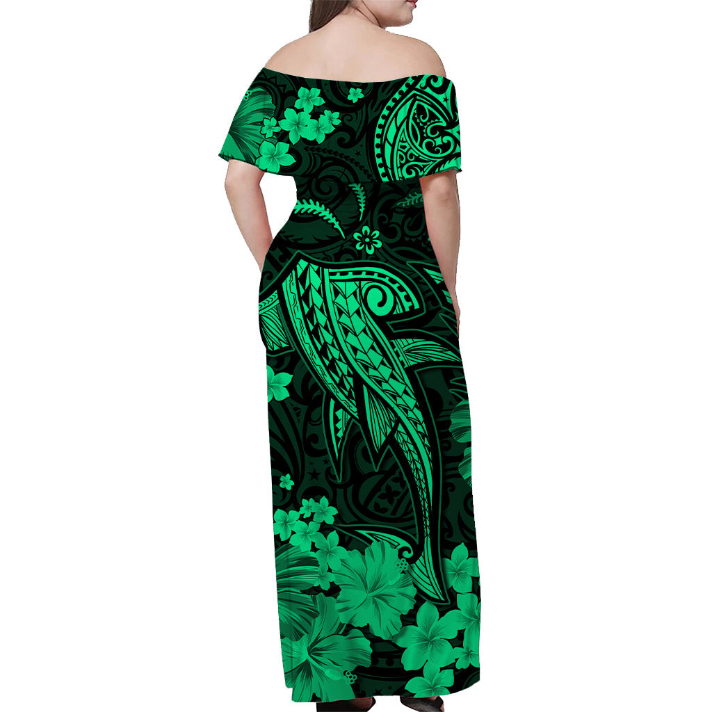 Hawaii Matching Dress and Hawaiian Shirt Polynesia Green Shark LT13 - Polynesian Pride