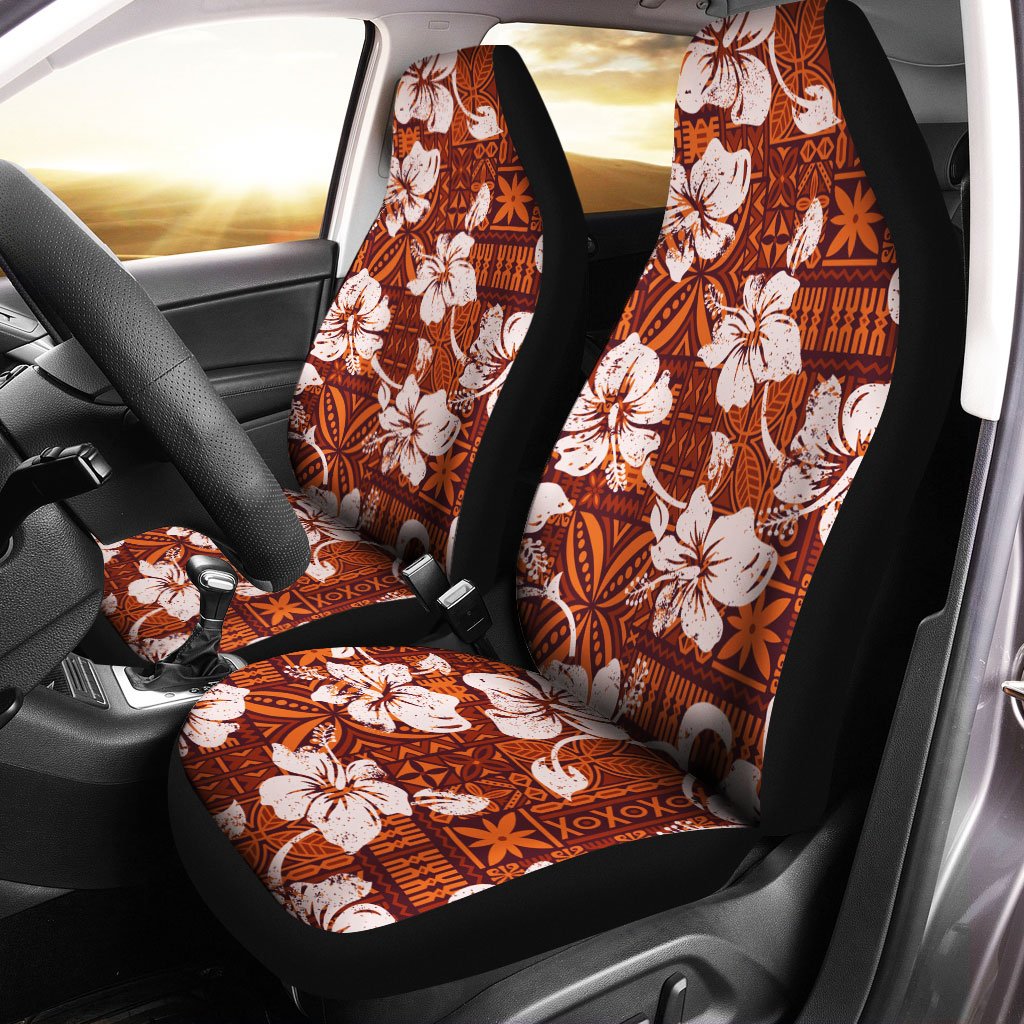 Polynesian Car Seat Cover - Tribal Vintage Hibiscus Flowers Universal Fit Vintage - Polynesian Pride