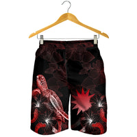 Nauru Polynesian Men's Shorts - Turtle With Blooming Hibiscus Red - Polynesian Pride