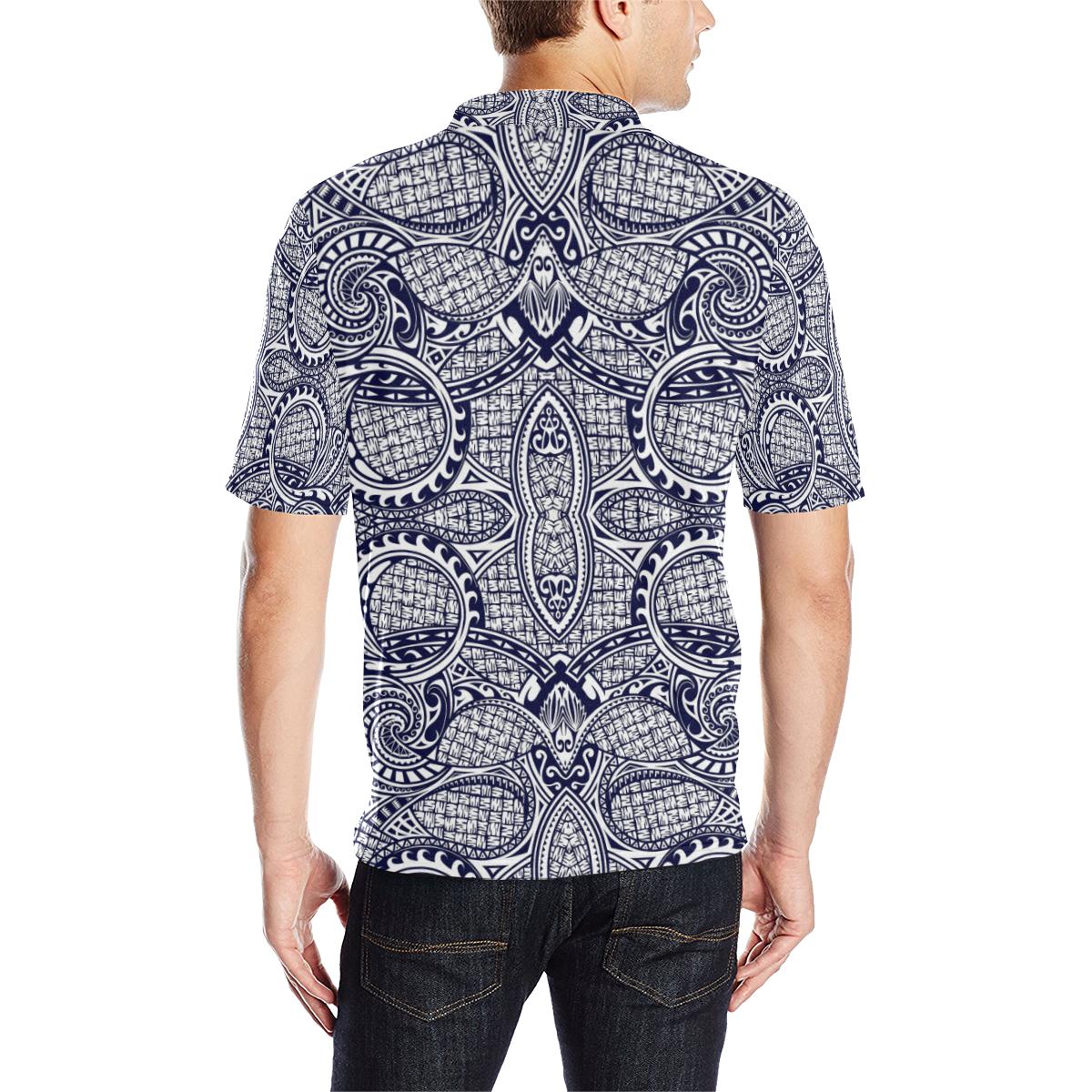 Polynesian Polo Shirt Blue and White - Polynesian Pride