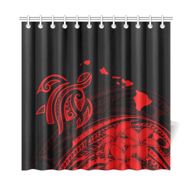 Hawaii Map Plumeria Polynesian Red Turtle Shower Curtain - Polynesian Pride