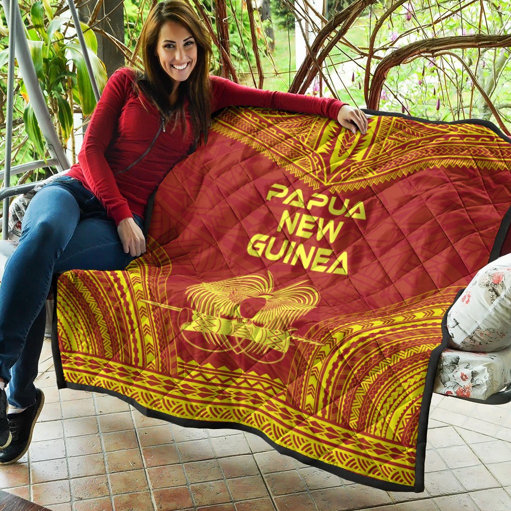 Papua New Guinea Premium Quilt - Papua New Guinea Coat Of Arms Polynesian Chief Red Version - Polynesian Pride