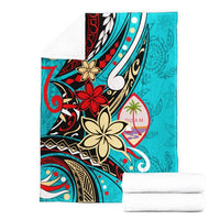 Guam Premium Blanket - Tribal Flower With Special Turtles Blue Color - Polynesian Pride