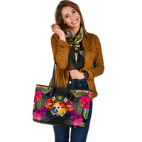 Tonga Large Leather Tote - Polynesian Hibiscus Pattern - Polynesian Pride