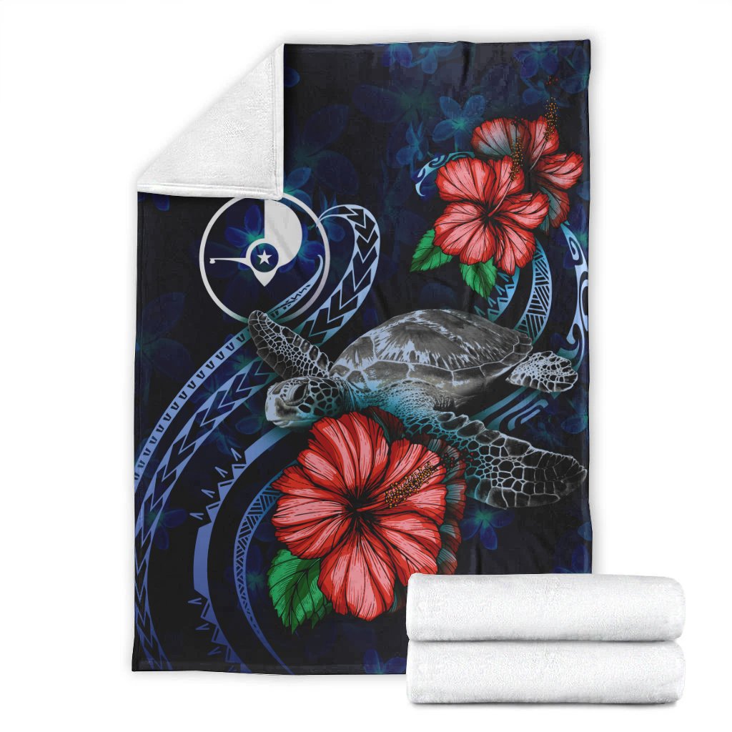 Yap Polynesian Premium Blanket - Blue Turtle Hibiscus - Polynesian Pride