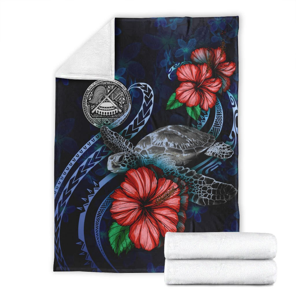 American Samoa Polynesian Premium Blanket - Blue Turtle Hibiscus - Polynesian Pride