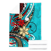 Chuuk State Premium Blanket - Tribal Flower With Special Turtles Blue Color - Polynesian Pride