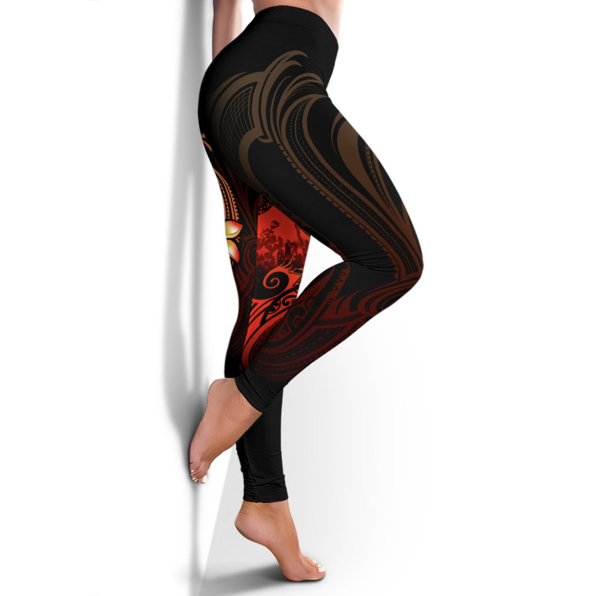 Tahiti Polynesian Women's Leggings - Plumeria Flowers And Waves - Polynesian Pride