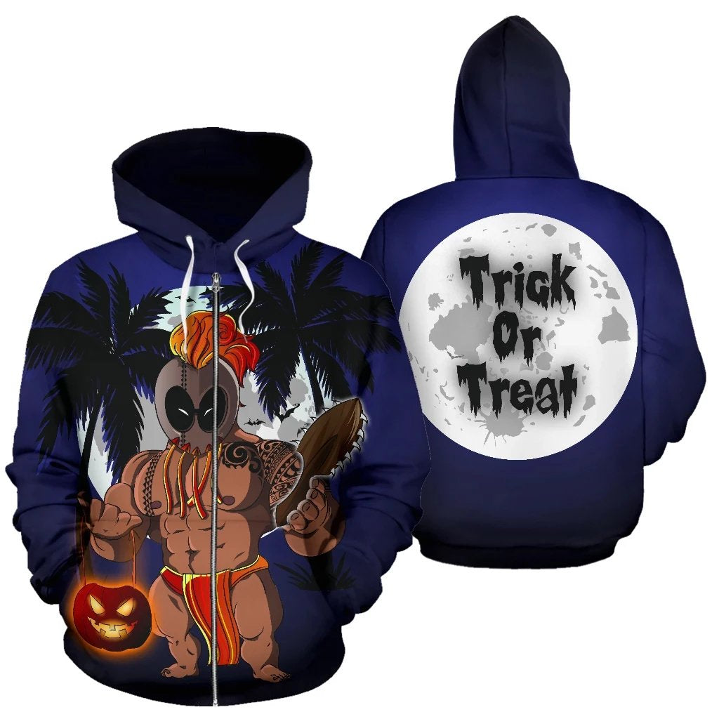 Halloween Trick Or Treat Kanaka Warrior Hoodie Unisex Black - Polynesian Pride