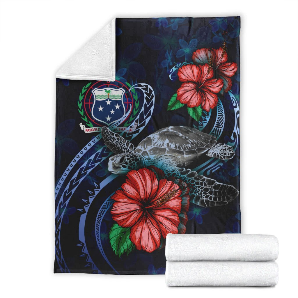 Samoa Polynesian Premium Blanket - Blue Turtle Hibiscus - Polynesian Pride