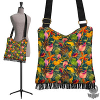 Hawaii Seamless Tropical Flower Plant And Leaf Pattern Crossbody Boho Handbag Crossbody Boho Handbag One Size Green - Polynesian Pride