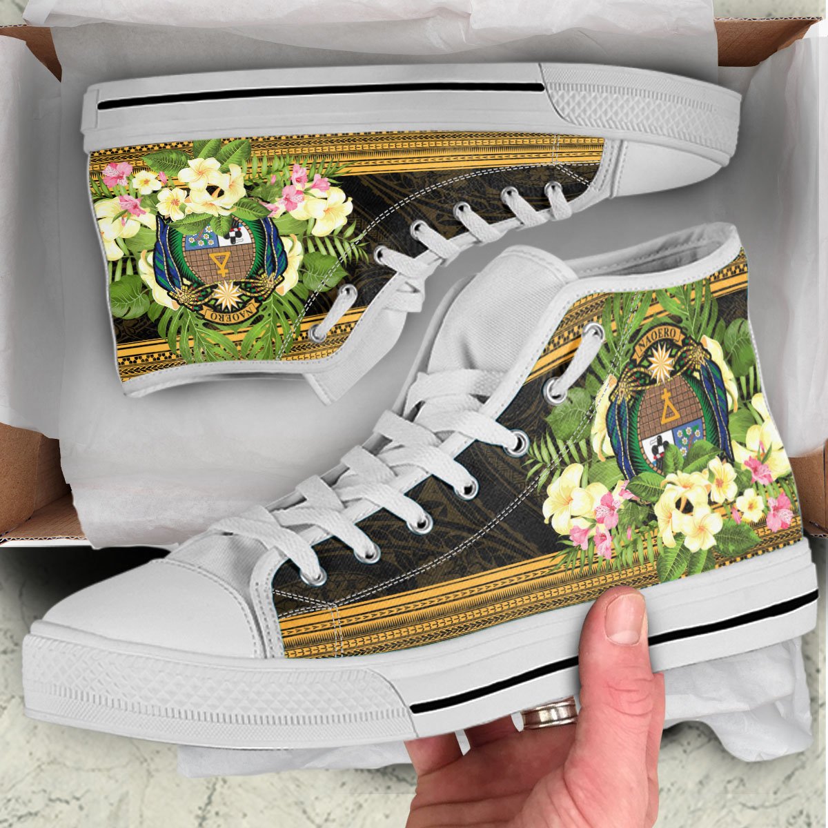 Nauru High Top Shoes - Polynesian Gold Patterns Collection - Polynesian Pride