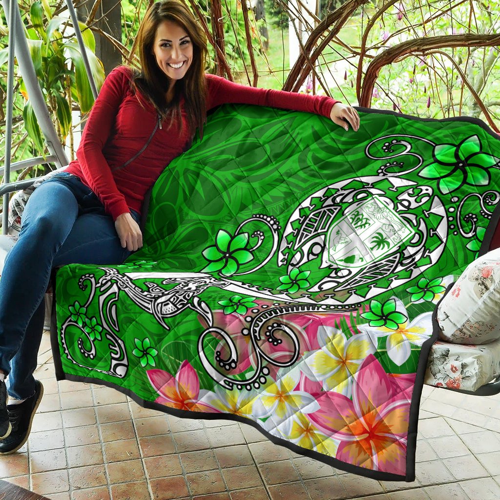 Fiji Premium Quilt - Turtle Plumeria (Green) - Polynesian Pride