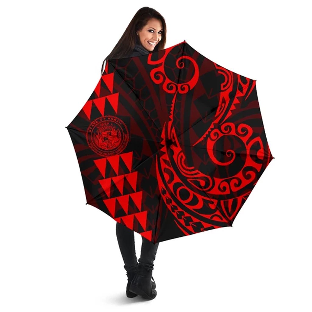 Seal Of Hawaii Polynesian Umbrella Red - Circle Style Umbrella One Size Red - Polynesian Pride
