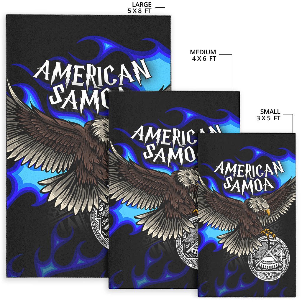 American Samoa Polynesian Area Rug - Eagle With Flame Blue - Polynesian Pride