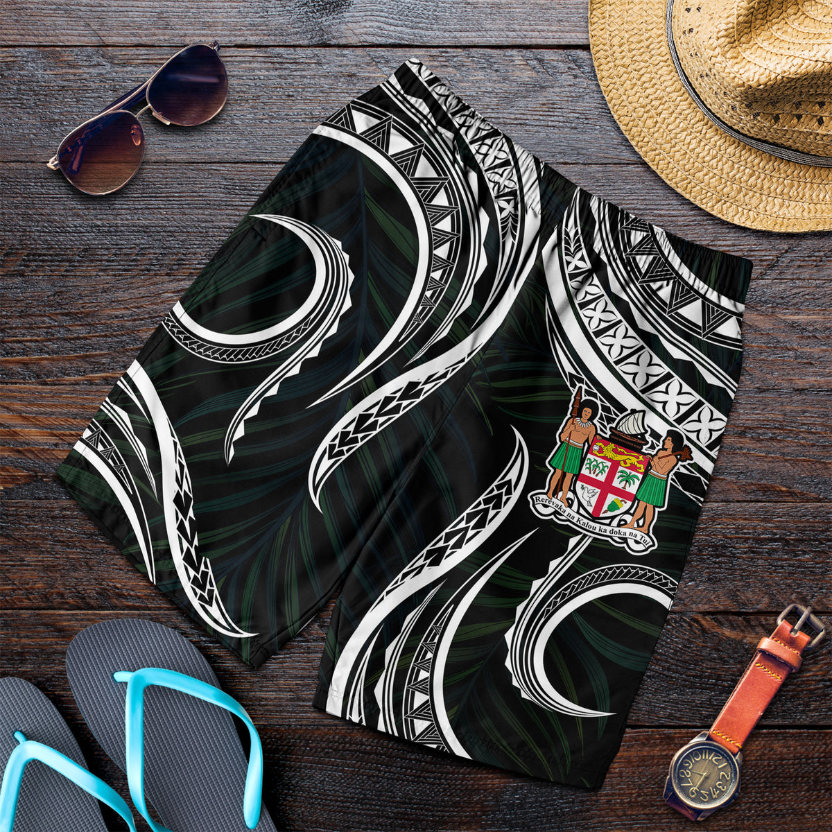 Fiji Coat of Arms Men Short Polynesian mix Coconut Pattern LT13 - Polynesian Pride