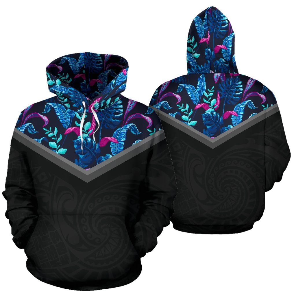 Hawaiian Pattern Vintage Hoodie Blue Palm Tree Unisex White - Polynesian Pride