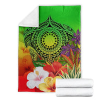 Cook Islands Polynesian Premium Blanket - Manta Ray Tropical Flowers (Green) - Polynesian Pride