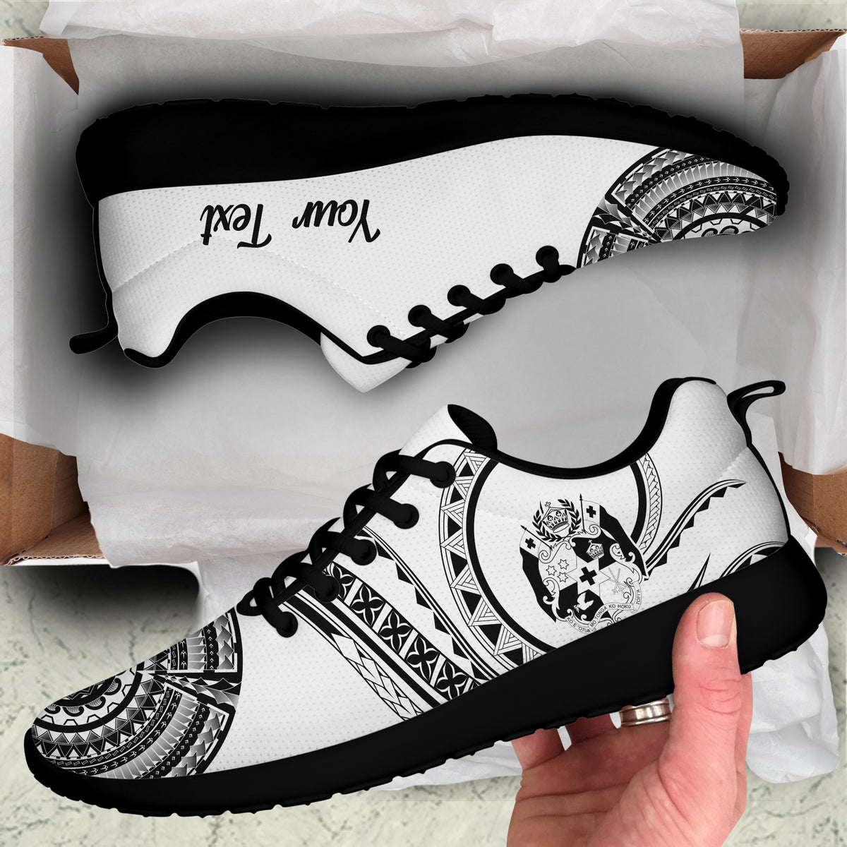 (TOKO OFA) Tonga Polynesian Sneakers - Tonga Waves White LT13 Black - Polynesian Pride