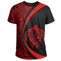 Hawaii Turtle Map Polynesian T-shirt - Red - Circle Style - Polynesian Pride