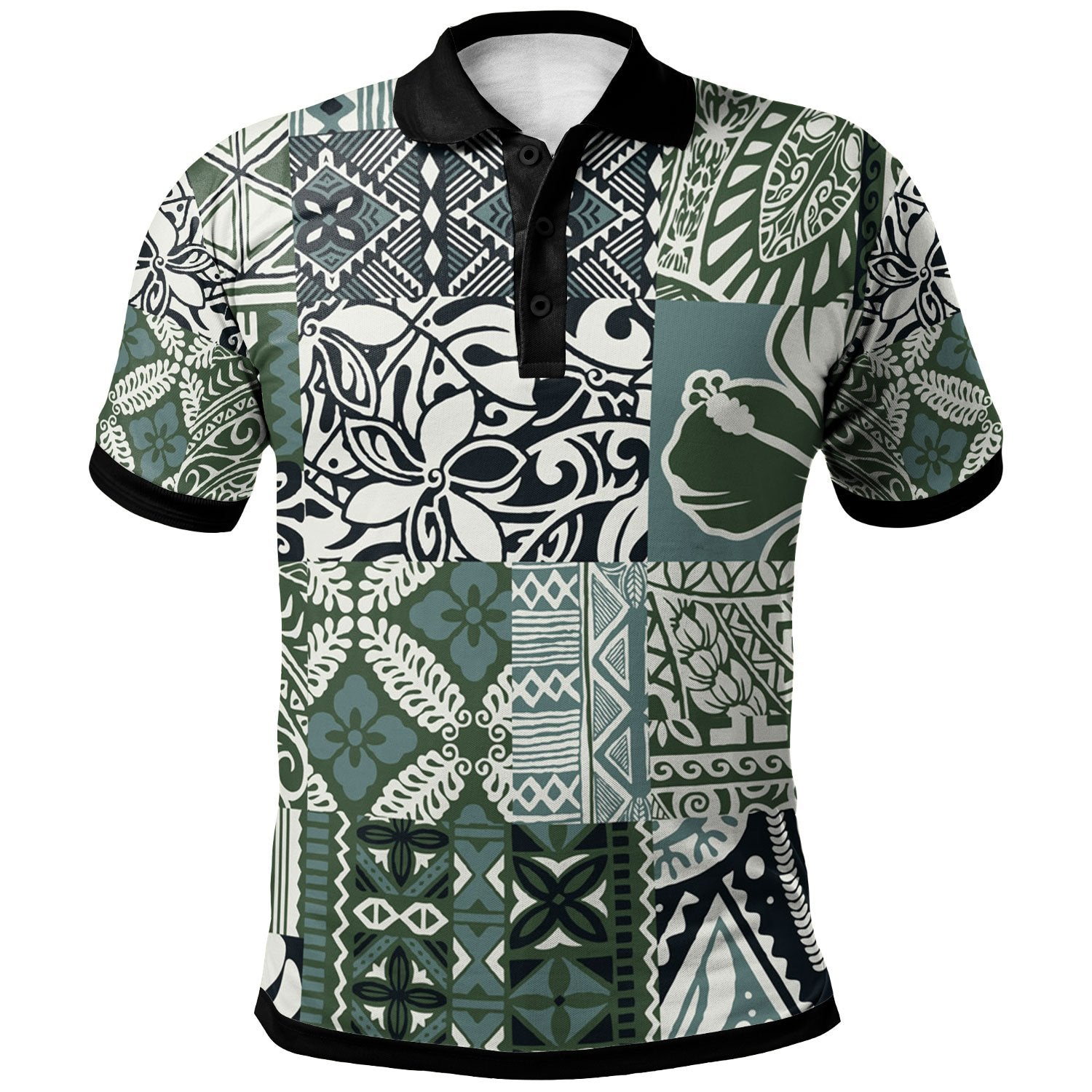 Polynesian Polo Shirt Tapa Fabric Patchwork Tribal Unisex Vintage Color - Polynesian Pride