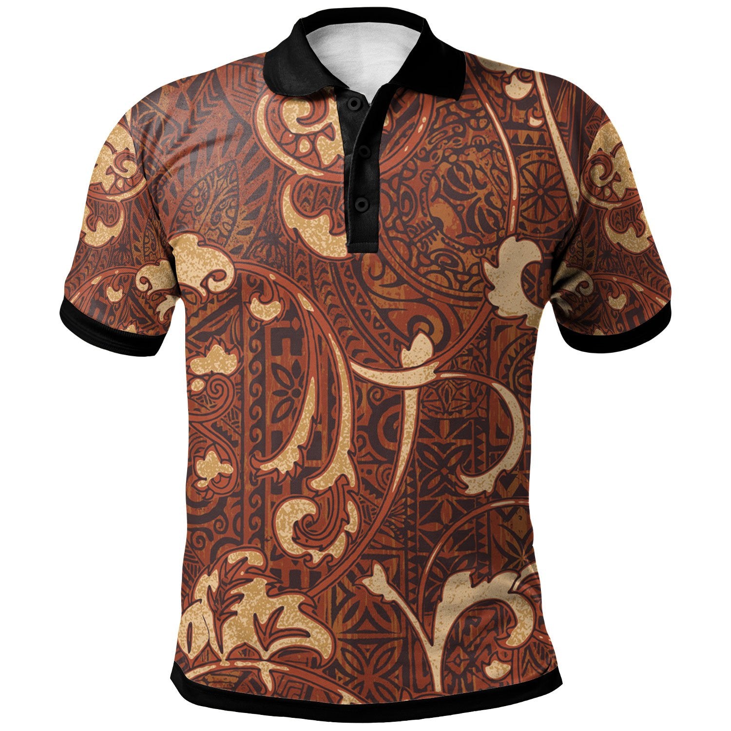 Polynesian Polo Shirt Tribal Fabric Patchwork Style Unisex Vintage Color - Polynesian Pride