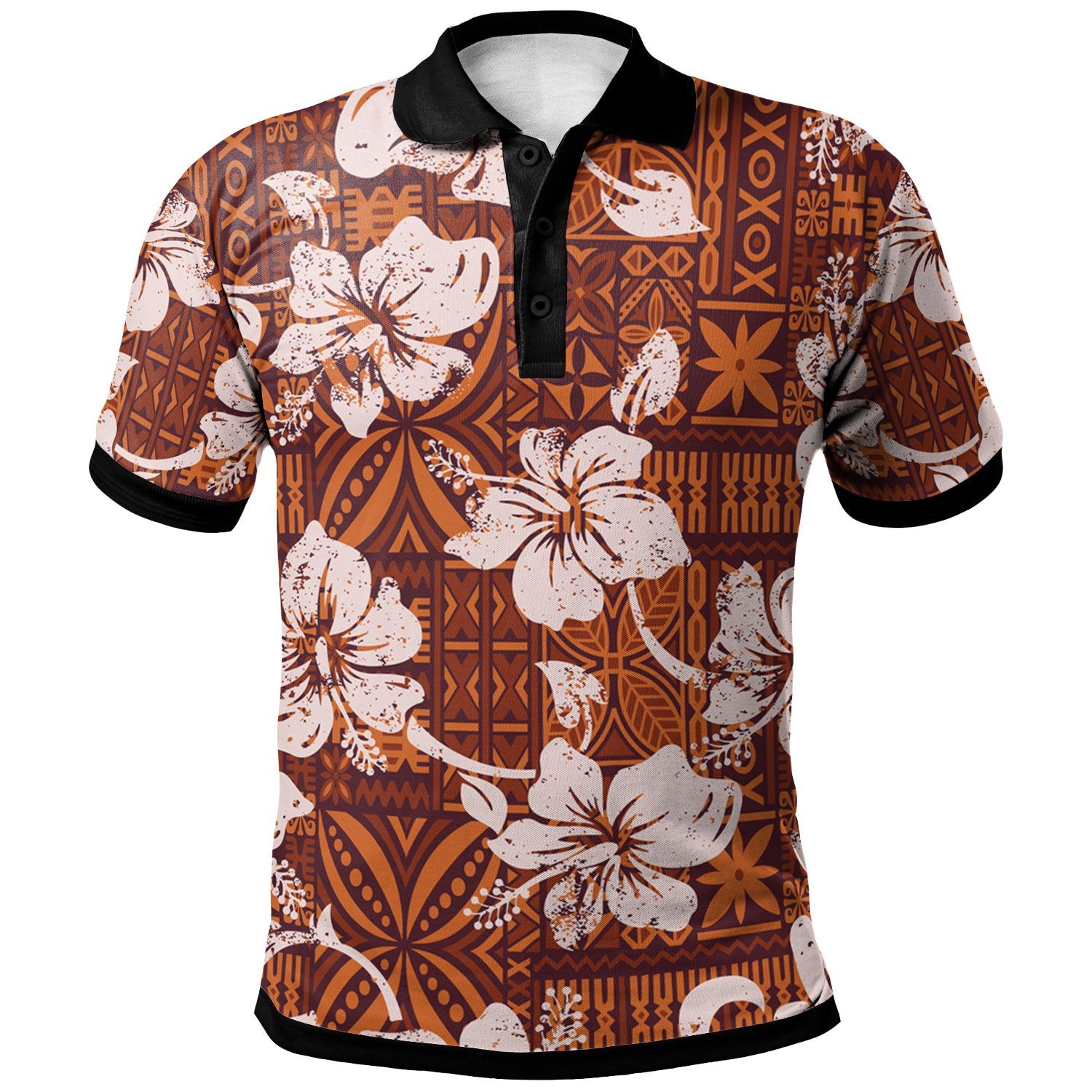 Polynesian Polo Shirt Tribal Vintage Hibiscus Flowers Unisex Vintage Color - Polynesian Pride