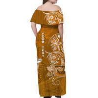 (Custom Personalised) Wallis et Futuna Off Shoulder Long Dress Polynesia Gold Sea Turtle and Flowers LT13 - Polynesian Pride