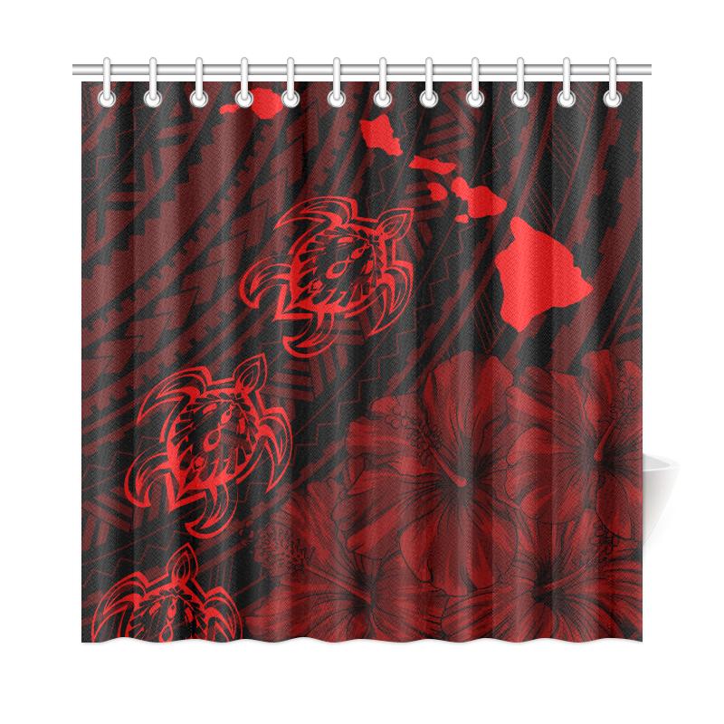 Hawaii Sea Turtle Is Swimming Toward Shower Curtain Red - Polynesian Pride