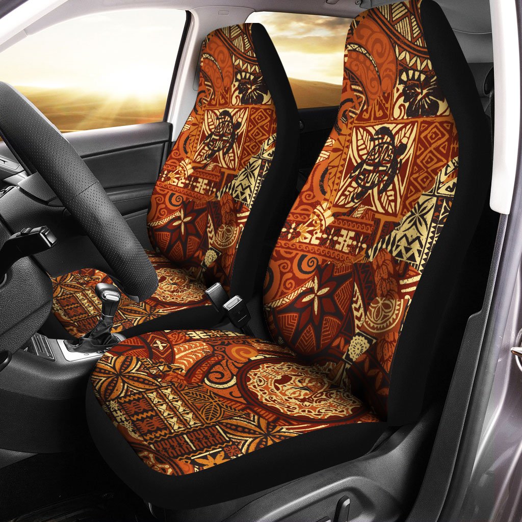 Polynesian Car Seat Cover - Vintage Tapa Pattern Universal Fit Vintage - Polynesian Pride