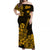 Hawaii Off Shoulder Long Dress Polynesia Gold Ukulele Flowers LT13 Women Gold - Polynesian Pride