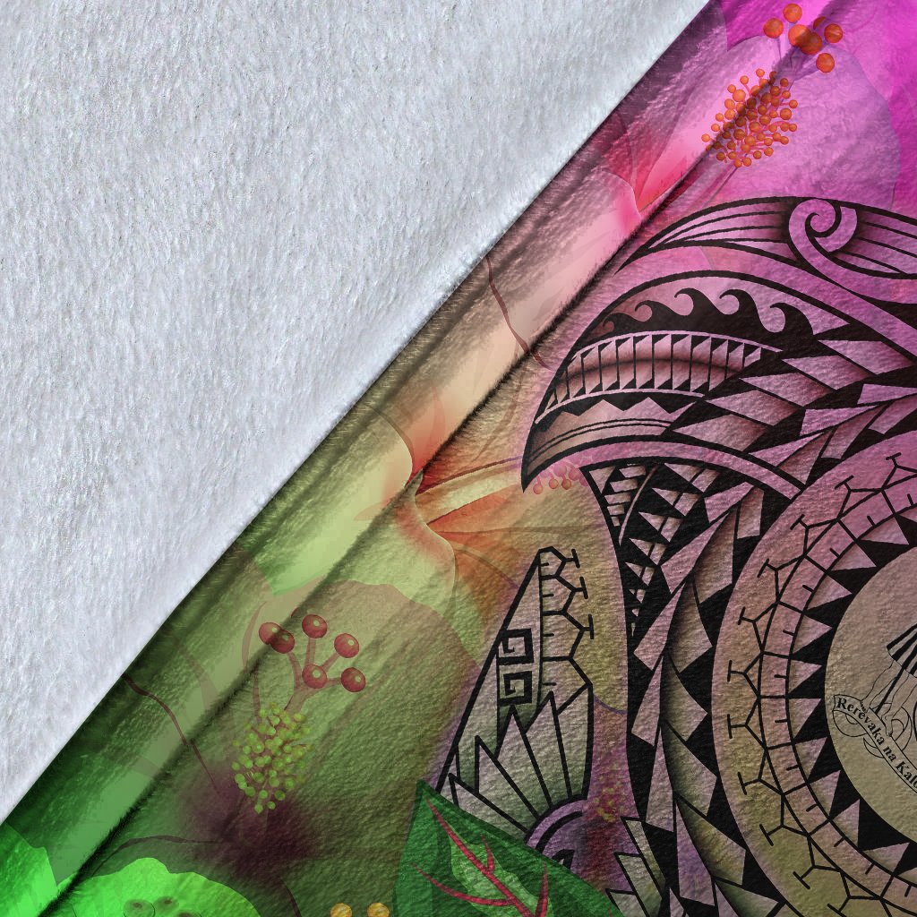 Fiji Polynesian Premium Blanket - Manta Ray Tropical Flowers - Polynesian Pride