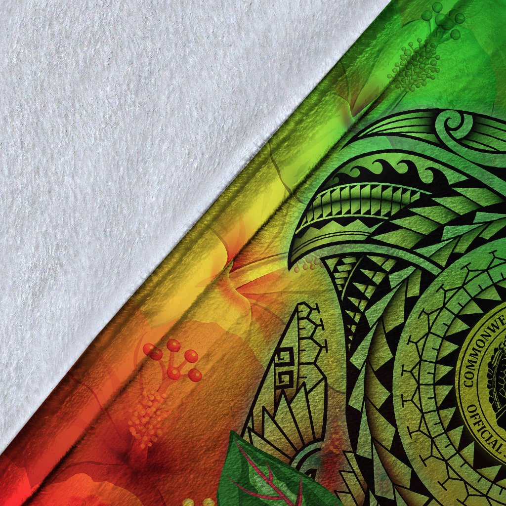 CNMI Polynesian Premium Blanket - Manta Ray Tropical Flowers (Green) - Polynesian Pride