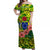 Cook Islands Off Shoulder Long Dress Hibiscus and Turtles Green LT13 Long Dress Green - Polynesian Pride