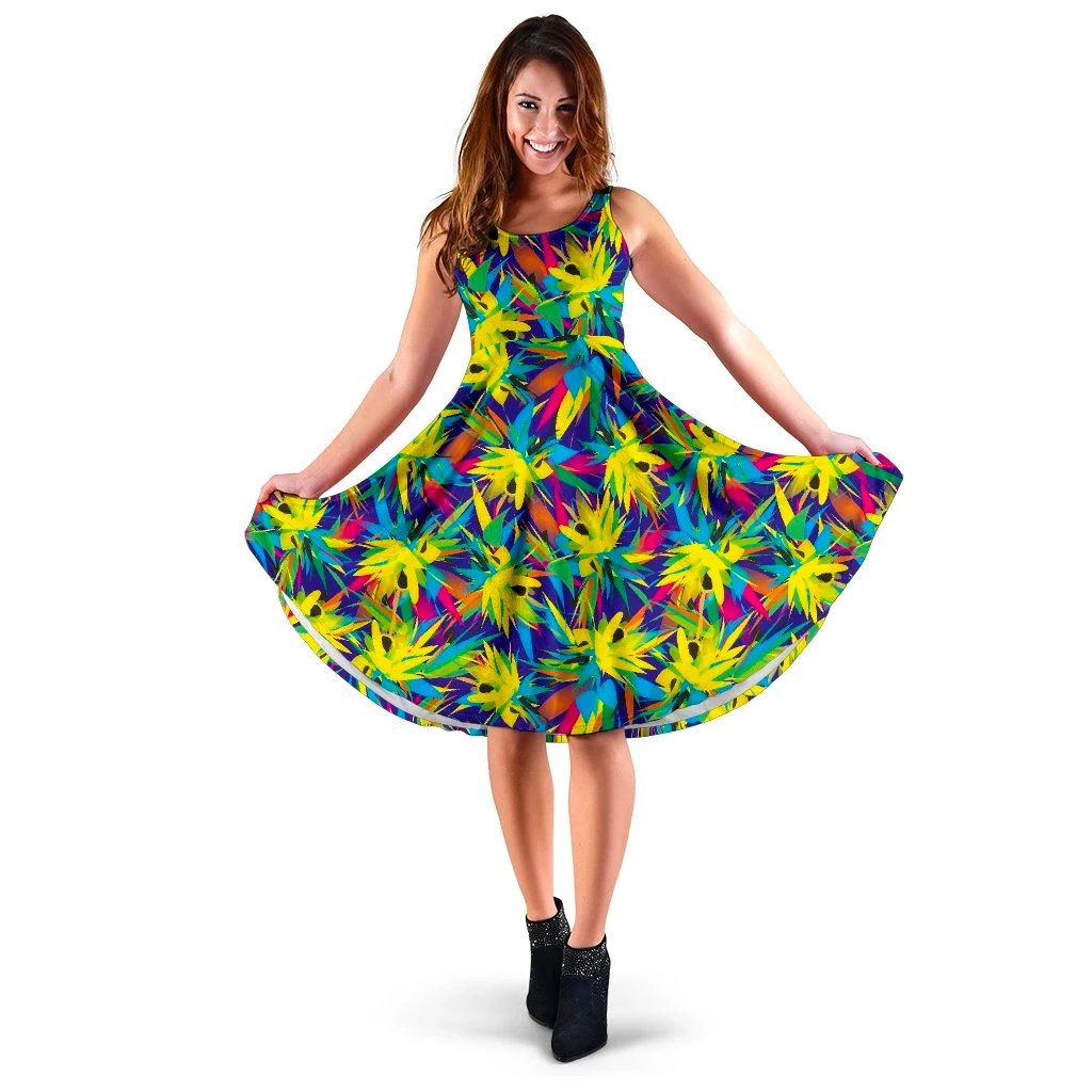 Hawaii Tropical Pattern Mix Midi Dress Midi Dress Yellow - Polynesian Pride