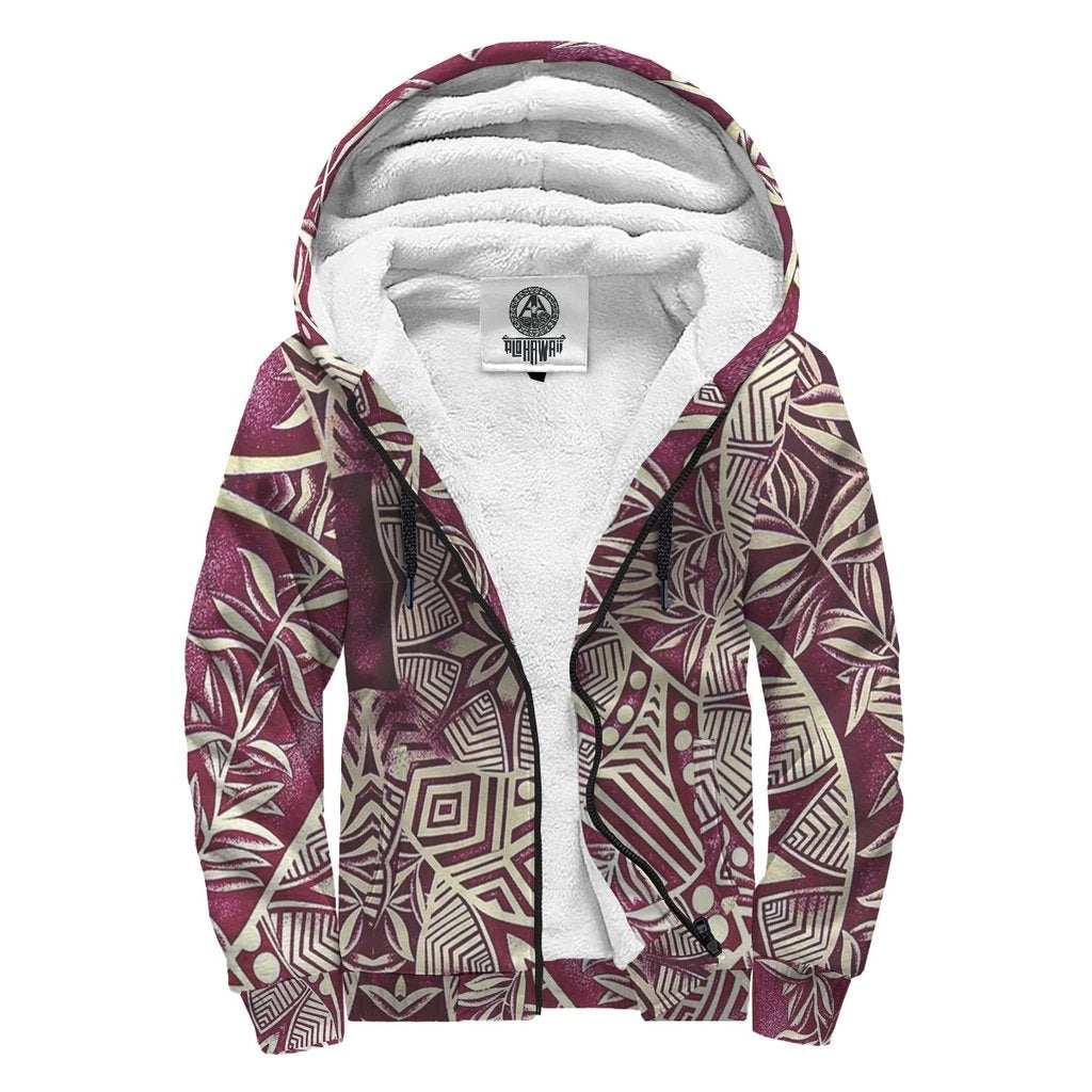 Red Leaf Polynesian Sherpa Hoodie Red - Polynesian Pride