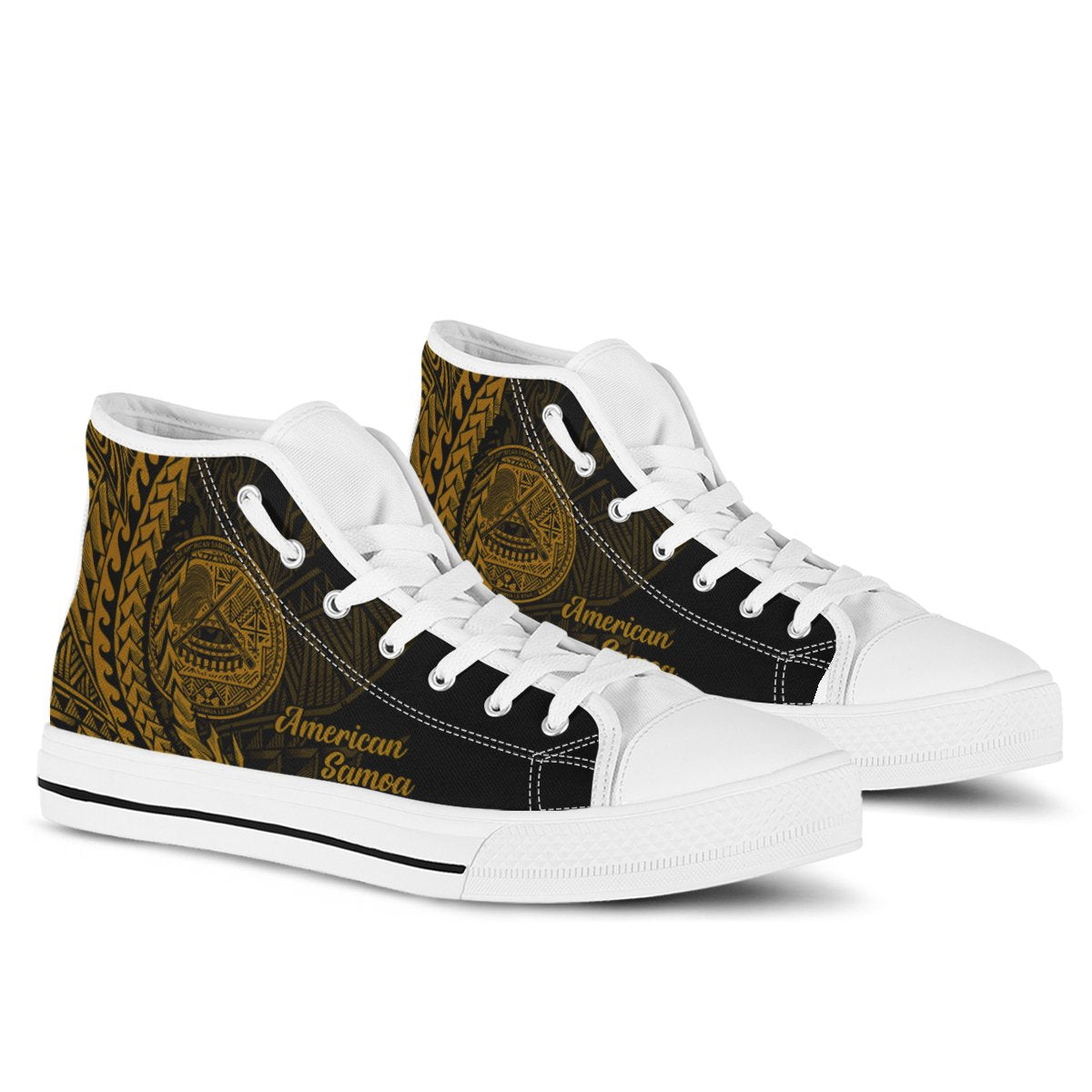 American Samoa High Top Shoes - Wings Style Unisex Black - Polynesian Pride