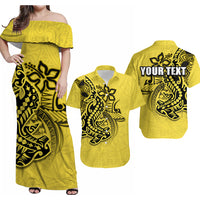 Custom Polynesian Matching Dress And Shirt with Tribal Hammerhead Shark Yellow LT6 Art - Polynesian Pride