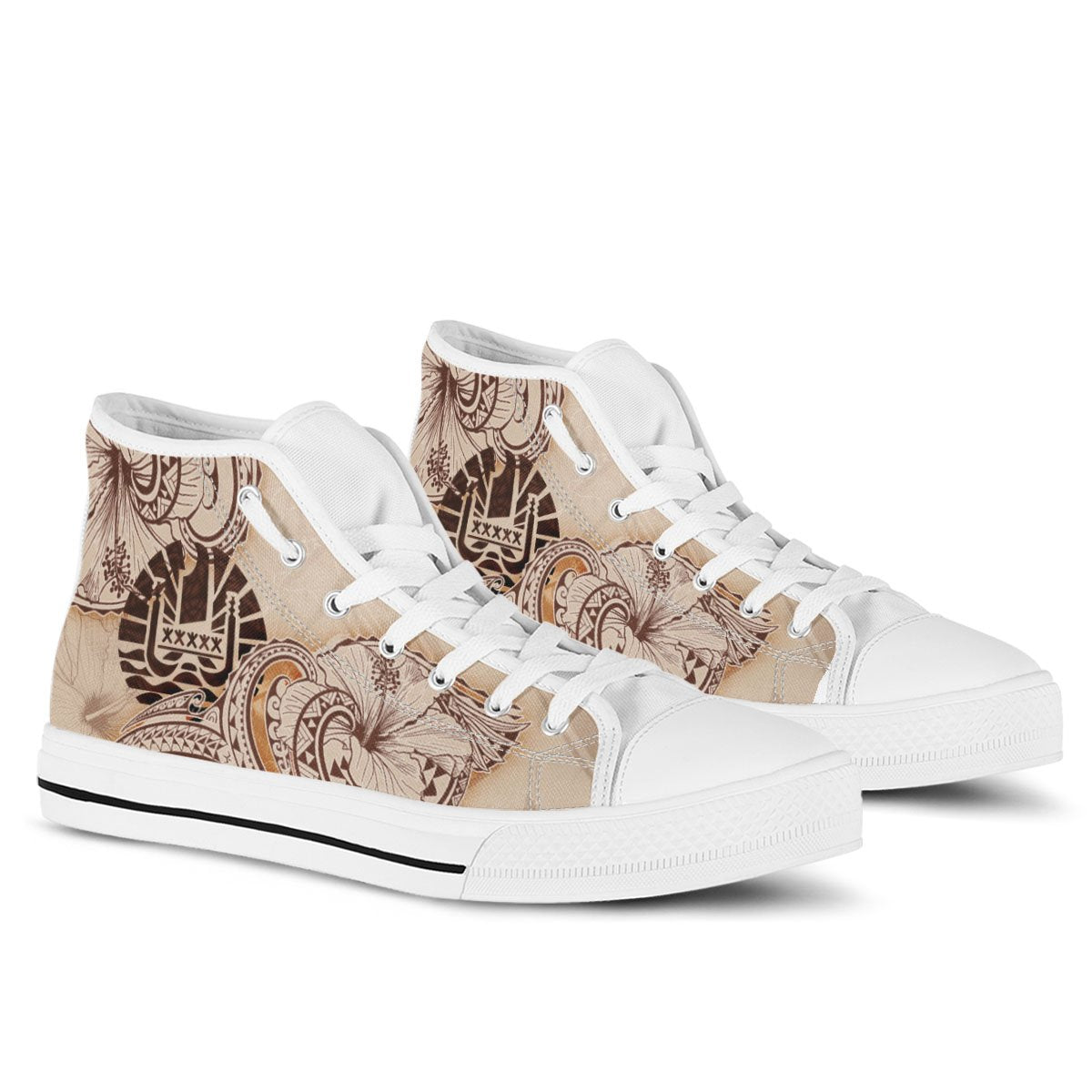 French Polynesia High Top Shoes - Hibiscus Flowers Vintage Style - Polynesian Pride