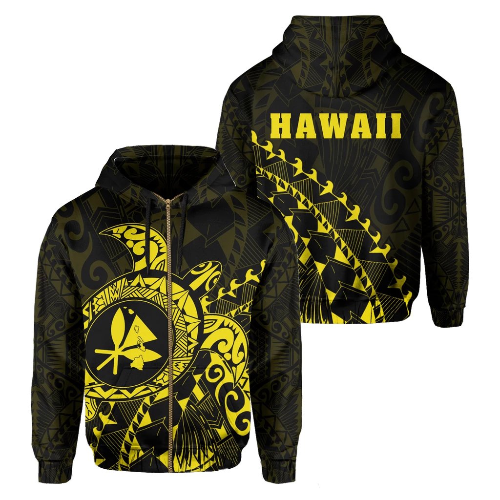 Kanaka Map Zipper Hoodie (Yellow) Turtle Style Unisex Yellow - Polynesian Pride