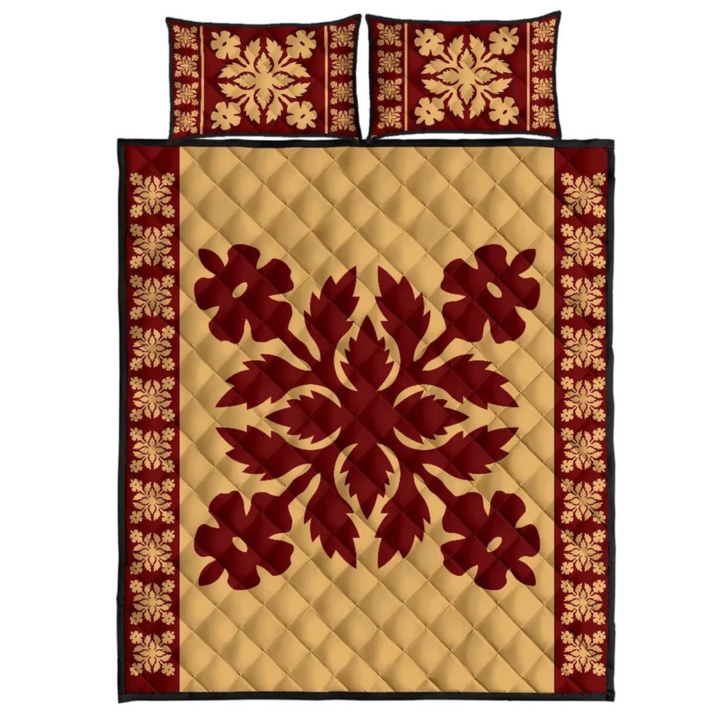 Hawaiian Quilt Pattern Flower Quilt Bed Set Gold - Polynesian Pride